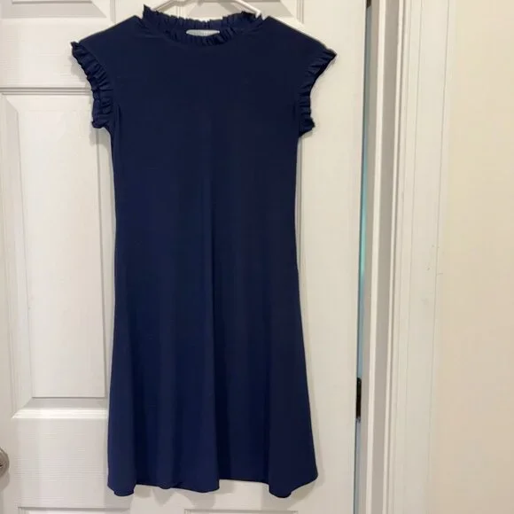 Navy Blue *Mock Neck* Mini Dress w/ Ruffles | XS | Simple & Sophisticated | NWOT - Picture 1 of 11